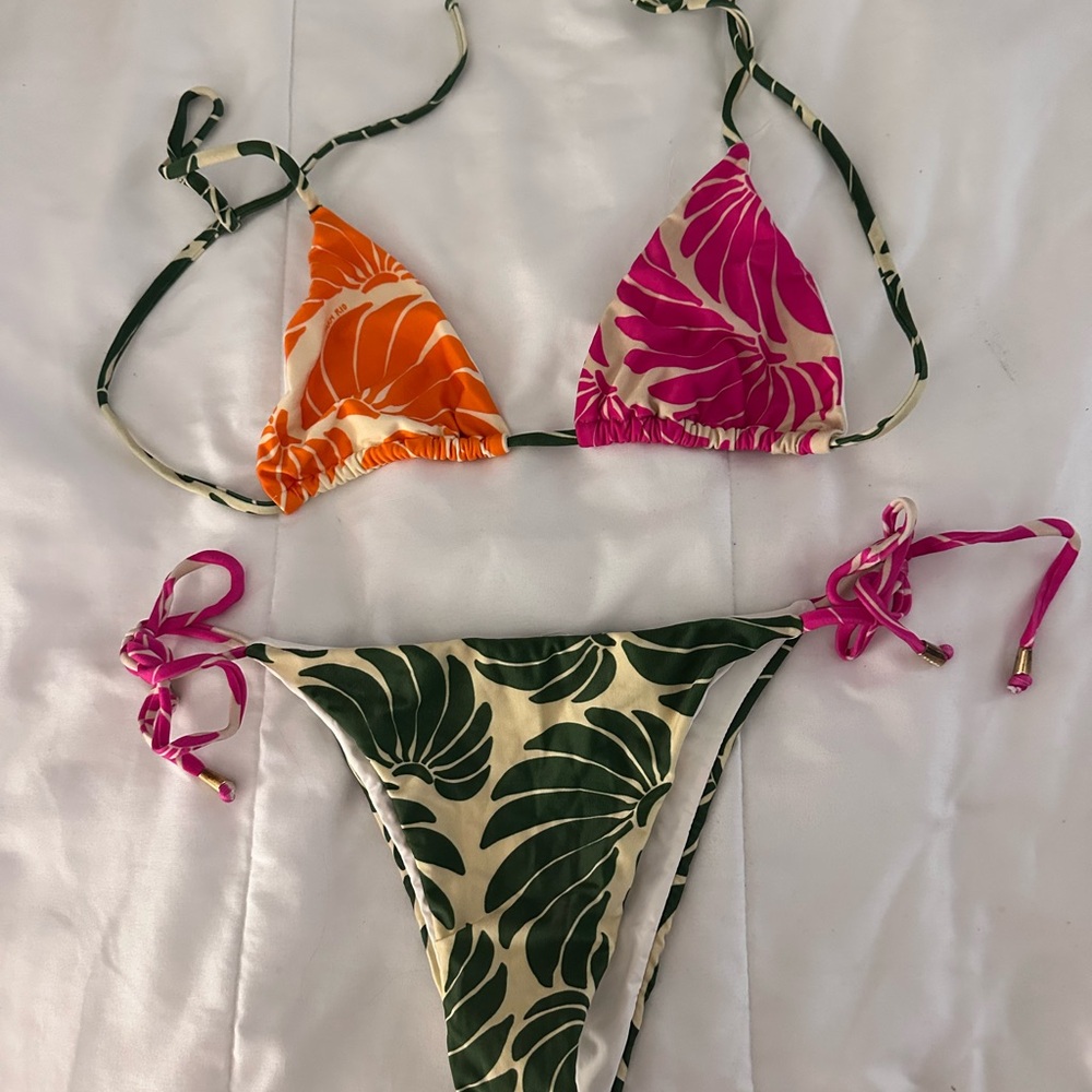 FARM Rio Orange and Pink Leaf Bikini